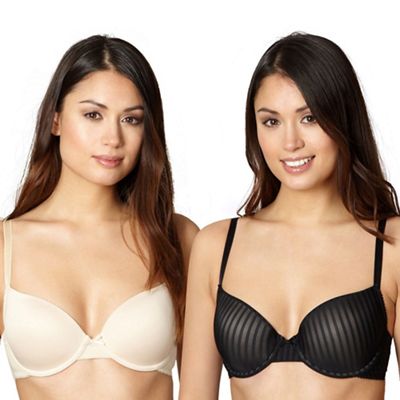 Debenhams Pack of two black and natural shadow striped t-shirt bras